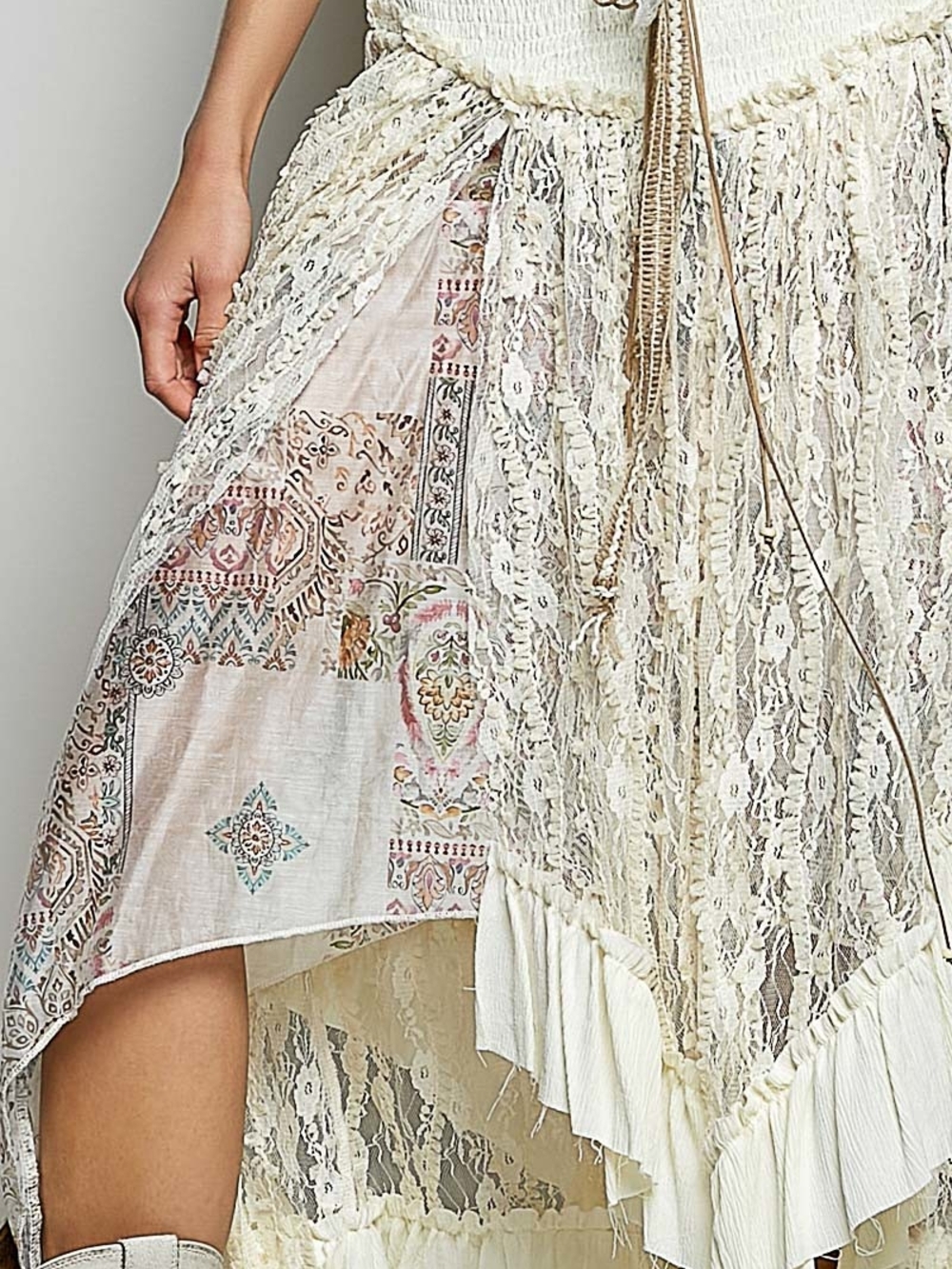 NWOT POL Bohemian Lace Layered Cream Midi Skirt - Picture 5 of 5